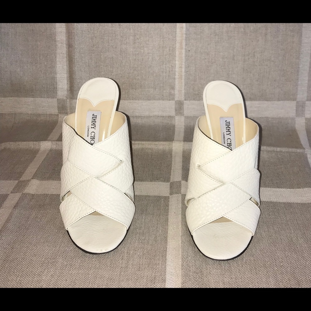 Jimmy Choo Off-white Grainy Leather High Heel Mule